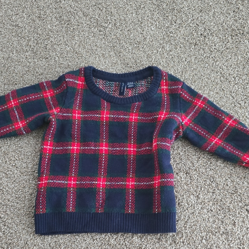 Plaid Sweater with Red and Blue Pattern Worn Once